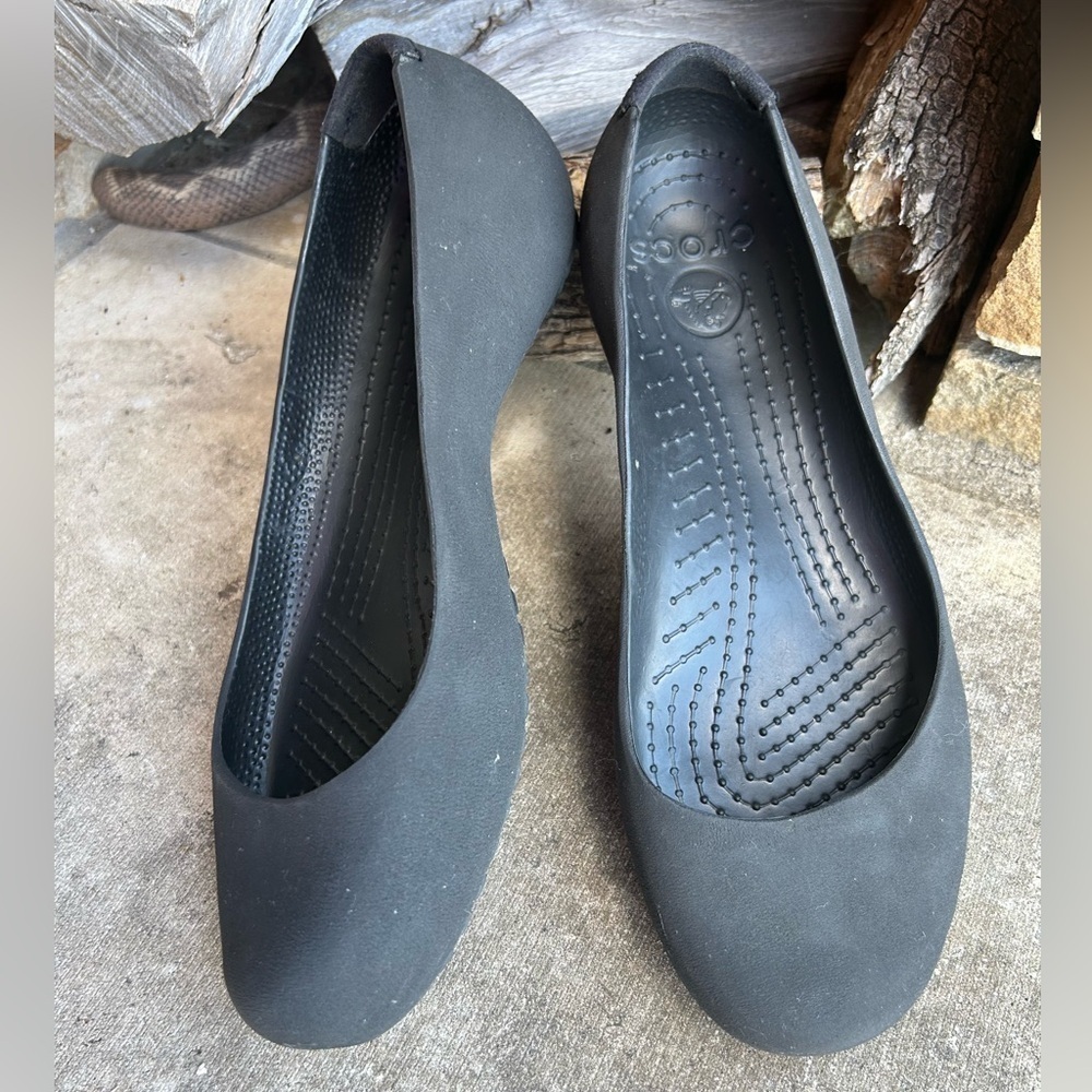 Crocs Mary Jane ballet rubber black matte‎ closed toe flat shoes Sz-10. C